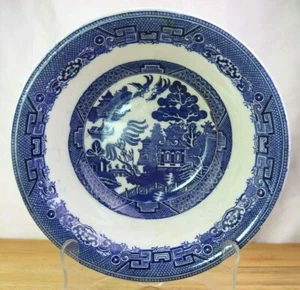 Antique Allertons Blue Willow Vegetable Serving Bowl England 10 " Round Flared - Picture 1 of 12
