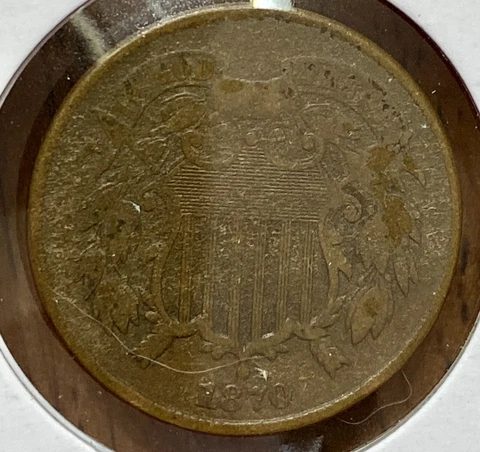 1870 Two Cent Piece - Tough Date - About VG Nice Coin - No Verdigris or PVC Cover