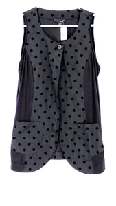 NWT $ 158 Sun Kim Black Sleeveless Polka Dot One Button Open Tunic Pockets Small - Picture 1 of 22