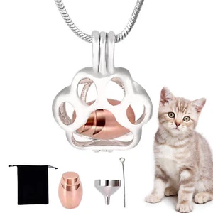 Cat Paw Print Memorial Ash Pendant Necklace Cremation Jewelry for Dog's Ashes - Picture 1 of 6
