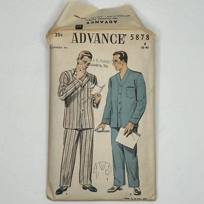 1940s - 1950s Advance Sewing Pattern 5878 Mens Pajamas Size B 38 40 COMPLETE - Image 1 of 2