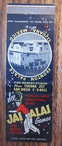 FUNDA JAI-ALAI MATCHBOOK: FRONTON PALACE TIJUANA, MÉXICO, SPORTS MATCHCOVER -D13 - Imagen 1 de 2