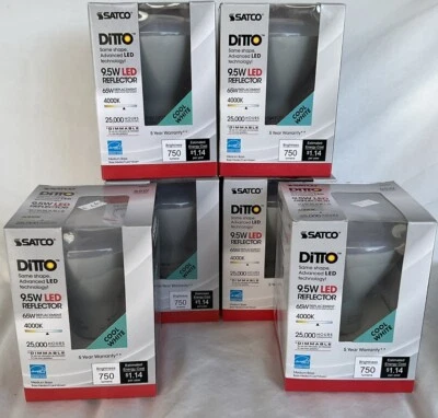 Lot 4 SATCO S9622 BR30 9.5 Watt BR30 LED Bulbs 4000K Dimmable Reflector Light - Image 1 of 4