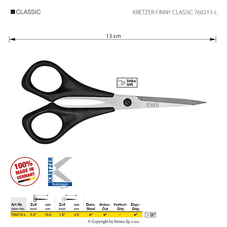KRETZER  FINNY CLASSIC 760213-L  SCISSORS LEFTHANDED 5" / 15 CM - Image 1 of 1