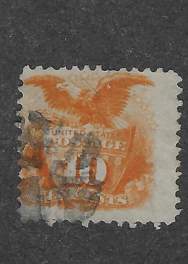 US Scott 127, 10 cent yellow, eagle/ shield, RE-ISSUE , no grill, VF, scv.$1350 - Image 1 of 2
