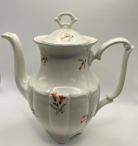 Vintage Antique CT Carl Tielsch Porcelain Coffee Tea Pot w Orange Flowers Poland - Picture 1 of 15