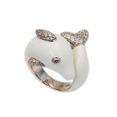 DOLPHIN WHITE ENAMEL CZ  925 STERLING SILVER CHUNKY VOGUE WOMEN RING GF-19888WT - Image 1 of 4