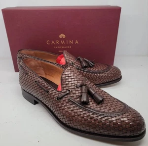 Carmina Woven Braided Leather Tassel Loafers Brown Goodyear Welted Mens UK 12 - Picture 1 of 16