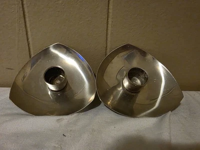 Juego de 2 candelabros Stelton Mid-Century modernos daneses de acero inoxidable MCM Foto 1 de 4