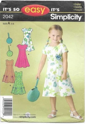 B34 SIMPLICITY 2042: GIRLS DRESS & BAG SIZE 3-8 SEWING PATTERN - Image 1 of 3