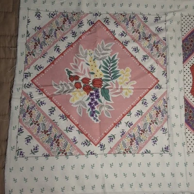 Vintage Fabric Quilt Panels Set Of 4 Florals Pinks, Purples, Two Of Each Pattern - Image 1 of 4