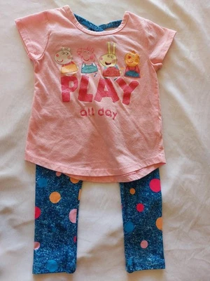 NUEVO Conjunto de 2 pantalones a lunares multicolor con personaje de Peppa Pig para niña pequeña talla 3T Foto 1 de 4