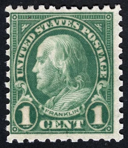US Sc 581 Green 1¢ 1923 p.10 Original Gum Lightly Hinge Mark - Picture 1 of 1