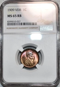 NGC MS-65 RB 1909-P VDB Lincoln Cent, Vibrantly Toned, Red-Brown Gem. - Picture 1 of 2