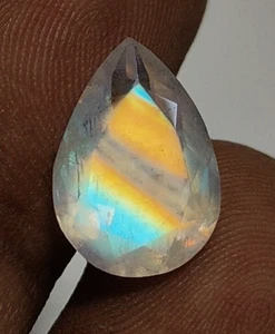 8A++ Königliche Qualität Natürlicher Regenbogen Mondstein Facettiertschliff Birnenform 9,50x13mm - Bild 1 von 10