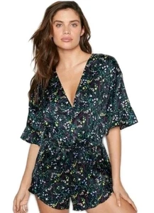 Victoria’s Secret Satin Floral Romper Women’s XS  Navy Botanical Print Tie-Waist - Picture 1 of 8
