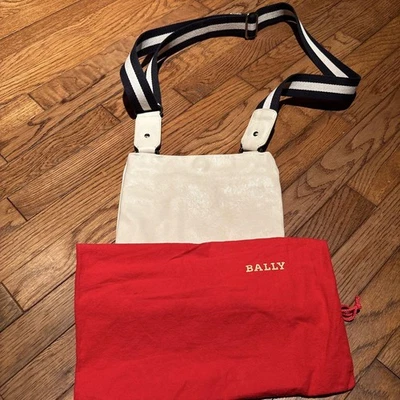 Bally Leather Crossbody Bag White Navy Stripe Strap Authentic No Damage - Image 1 of 4
