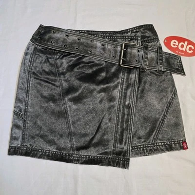 NWT VTG Y2k 90s EDC Women's Denim Mini Skirt Sz 5 Silver Preppy Belt Going Out - Image 1 of 4