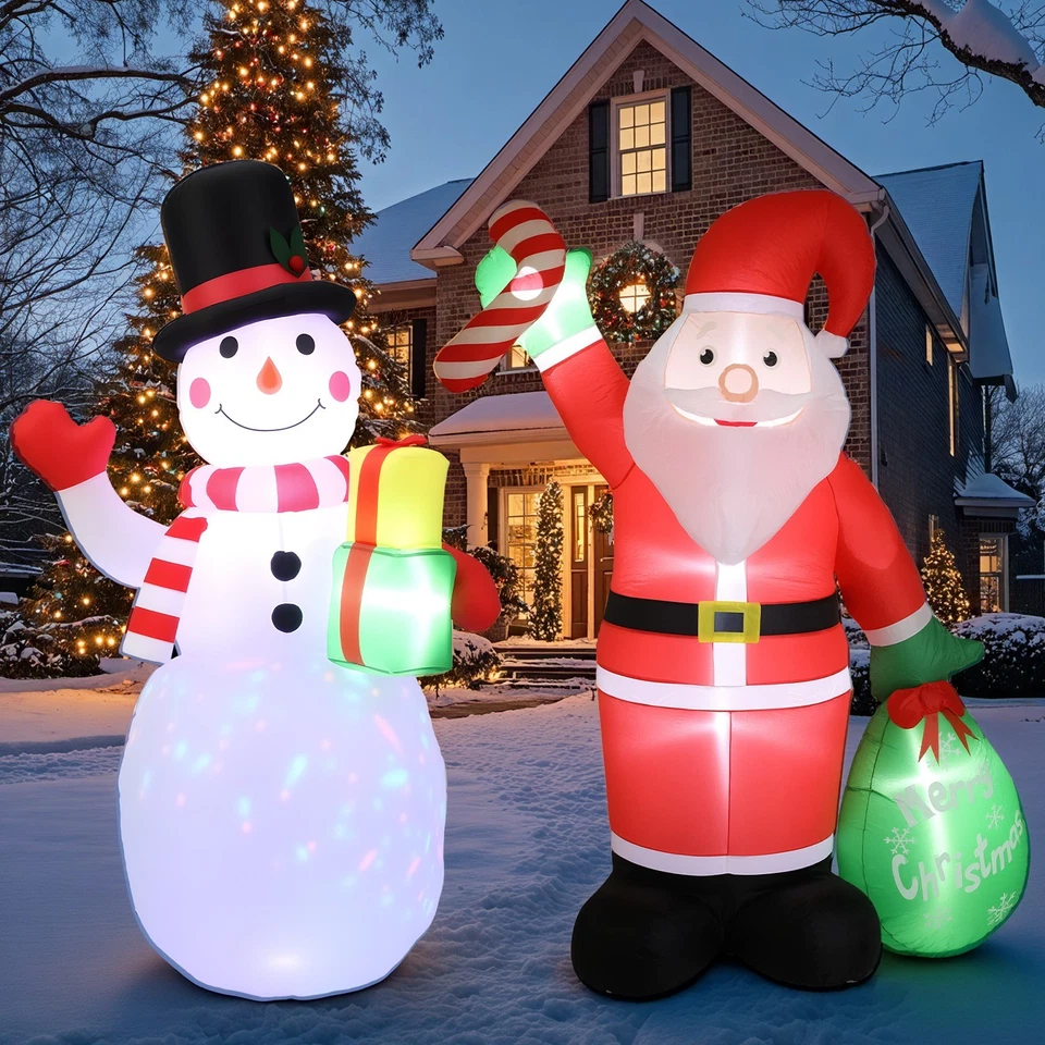 OYAJIA Christmas Inflatable Santa Snowman Outdoor Decor LED Light Holiday Blow Up Udybv