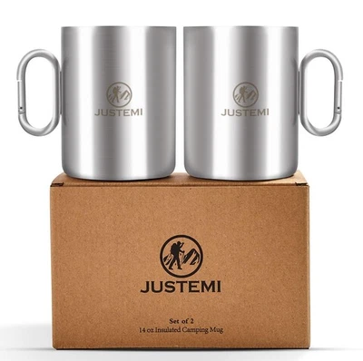 Taza de camping para mochileros, taza de camping de acero inoxidable con mango de mosquetón, ins... Foto 1 de 4