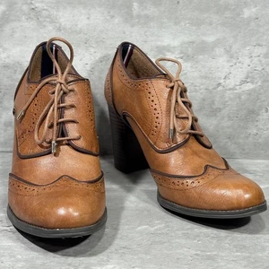 Tommy Hilfiger Fabiole Oxford Heeled Lace Up Leather Booties Women's Size 8.5 M - Picture 1 of 15