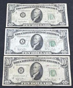 1950 $10 DOLLAR BILL Boston, NYC,  Estate Sale Find Lot of 3 bills.  - Picture 1 of 2