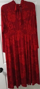 Lane Bryant Womens Red Floral Long Sleeve Tie Back Neck Maxi Dress Size 22/24P - Picture 1 of 7