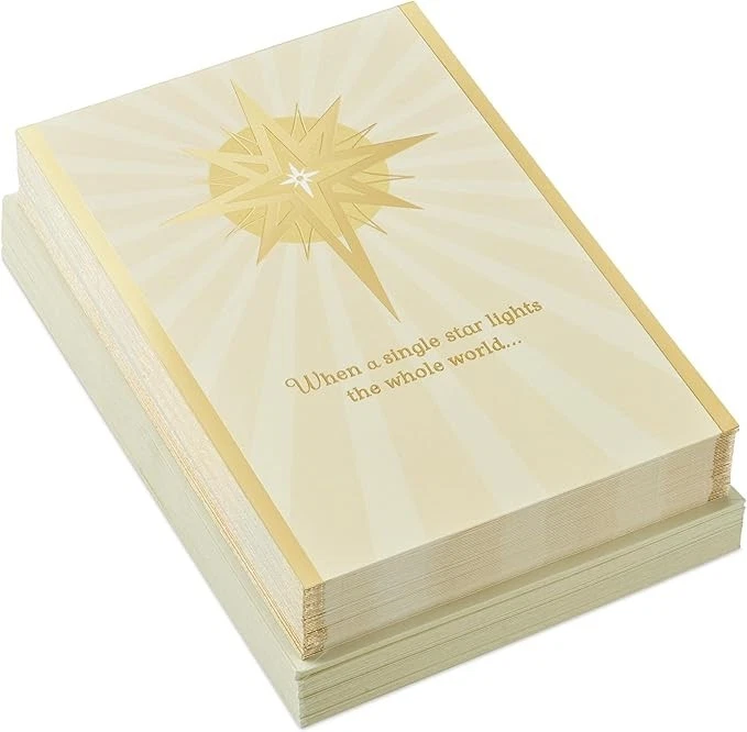 BRANDED Hallmark Boxed Religious Christmas Cards, Gold Foil Star (40 Cards and 40 Envelo
