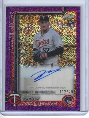2025 TOPPS CHROME UPDATE CRDA-ZM ZEBBY MATTHEWS RC AUTO SP PURPLE SPECKLE REF - Image 1 of 2
