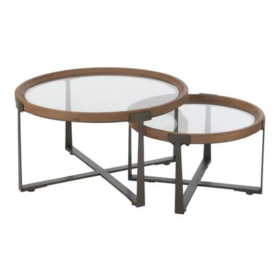 Lot de 2 Tables Basses en Verre "Luki" 80cm Naturel - Photo 1/4