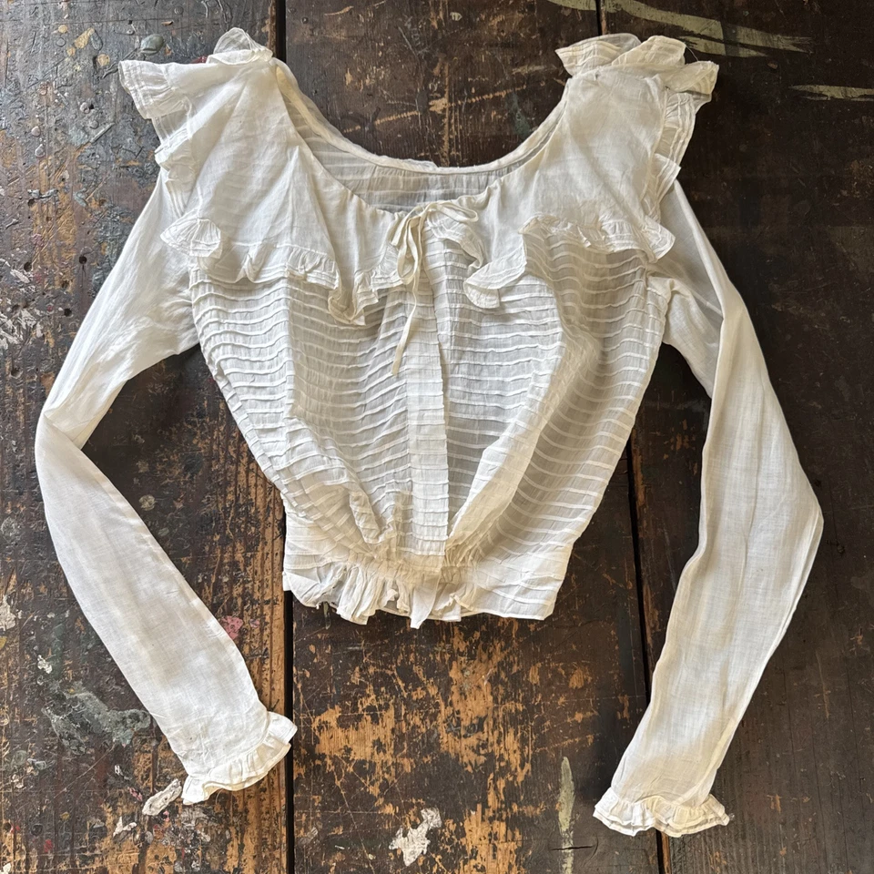Antique Edwardian Bodice White Cotton Pin Tuck Ruffle Dress Blouse Top Vintage - Image 1 of 4