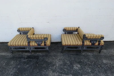 Juego de dos sillas victorianas vintage talladas pesadas Tete A Tete cabeza a cabeza 6131 Foto 1 de 4