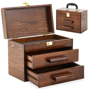 11 Inch Mini Wooden Tool Box with 2 Drawers and Top Storage, Portable Small T... - Picture 1 of 7