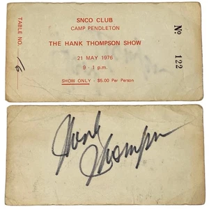 1976 The Hank Thompson Show at Camp Pedleton Show Ticket - Autographed - Picture 1 of 3