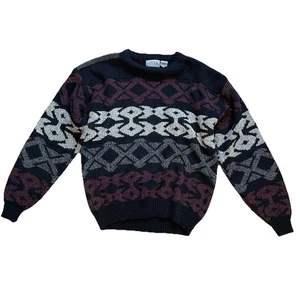 Vintage J. Todd Strickpullover Herren L Aztekenmuster mit Leder Schulter Patches - Bild 1 von 4