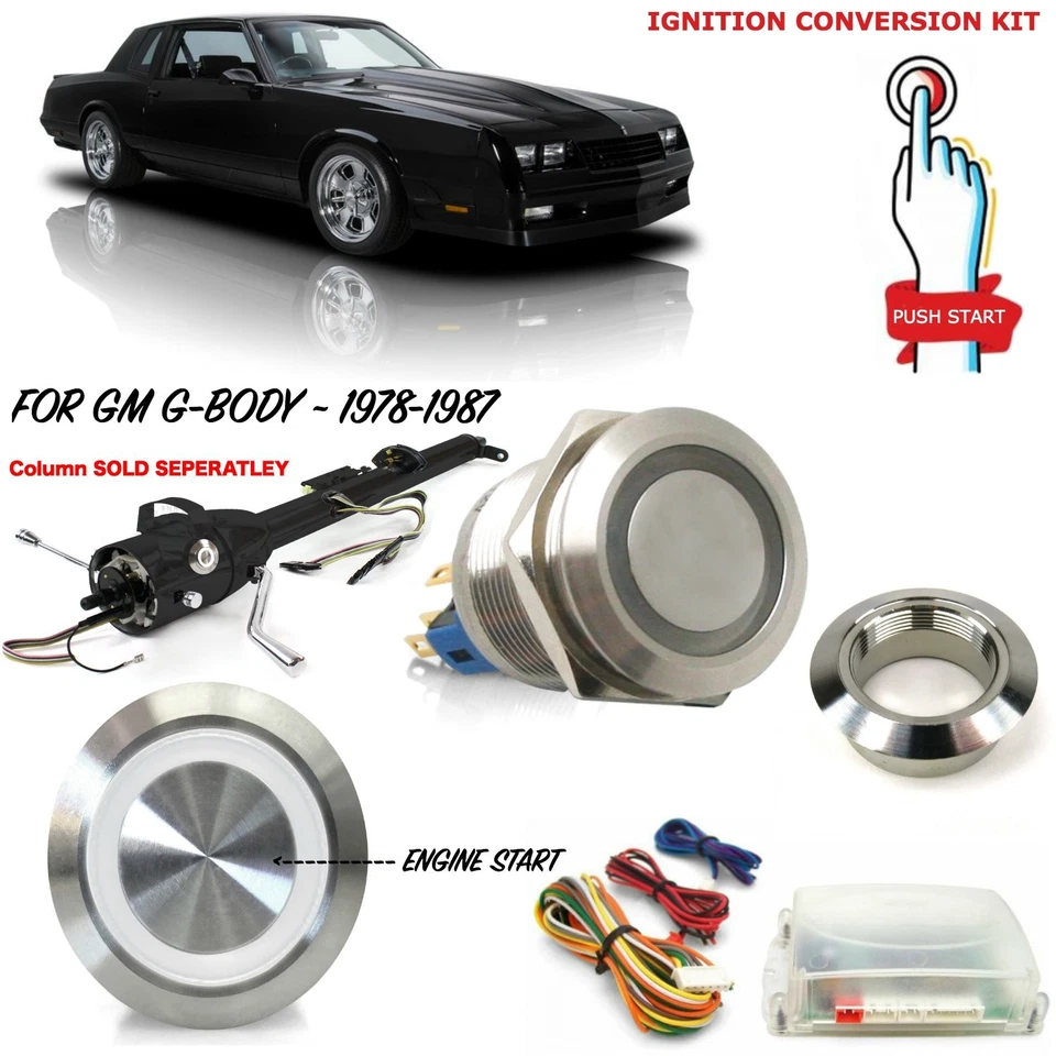 G-BODY Billet Aluminum Silver Push Button Ignition Start Conversion Kit WHITE LS - Image 1 of 4