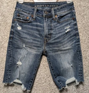 AMERICAN EAGLE Jean Shorts Men 26 Blue Distressed Cut Off Bermuda Jorts Airflex - Picture 1 of 7