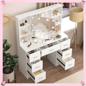 USA Vanity Set with 10 LED Lighted Mirror Makeup Dressing Table Desk for Girls - Picture 1 of 12