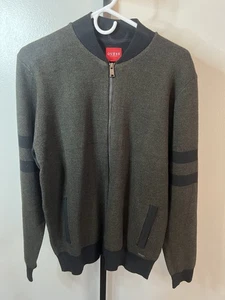 Guess Black Collared Long Sleeve Full Zip Quilted Sweater Sz: Medium Olive/Blk - Picture 1 of 5