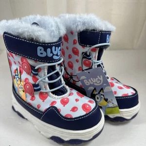 Bluey Kleinkind Kinder Größe 7 Winterstiefel mit Kunstfellbesatz Blau Rosa Neu - Bild 1 von 10