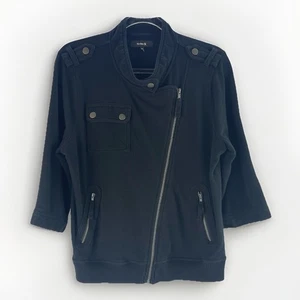 Hurley Damen schwarz Moto assymetrischer Reißverschluss 3/4 Ärmel Jacke 2009 Gr. XL LESEN - Bild 1 von 10
