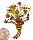 Made in France, Domed,. Layered Figural Flower Bouquet Brooch Rhinestone Vintage