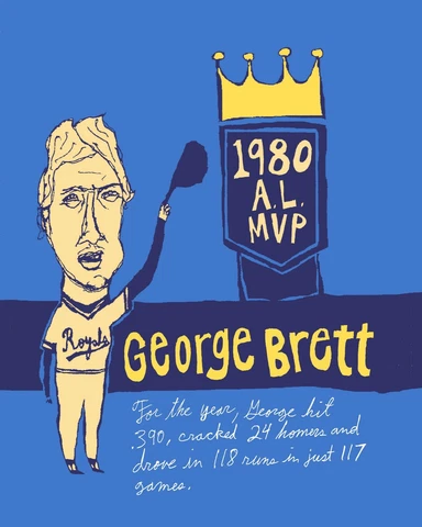 George Brett 1980 Kansas City Royals: MLB Baseball HOF: Art Poster Print 14"x11" Cover