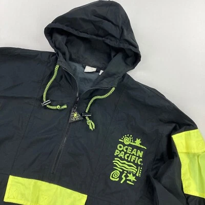 Pullover cortavientos con capucha amarillo neón de colección 80’s Ocean Pacific OP para hombre • mediano Foto 1 de 4