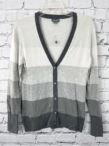 Eddie Bauer Women’s Size XS Gray Striped Color-block Button V-neck Cardigan New - Picture 1 of 7