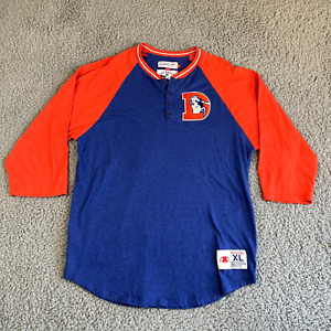 Mitchell & Ness Throwbacks Denver Broncos Shirt XL Henley 3/4 Sleeve Cotton