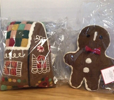 Pottery Barn Kids Christmas Gingerbread Man And House Throw  Pillows - Image 1 of 4