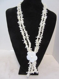 vintage white angel skin branch coral bead 24" necklace 1.5" mop flower - KP - Picture 1 of 5