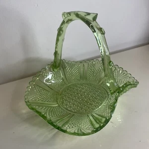 Vintage Amber Pressed Glass Basket With Handle - Picture 1 of 6