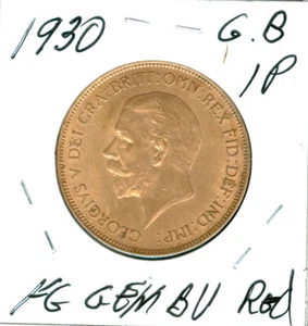 1930 GREAT BRITAIN PENNY FINEST GRADE GEM BU RED RARE * - Picture 1 of 2